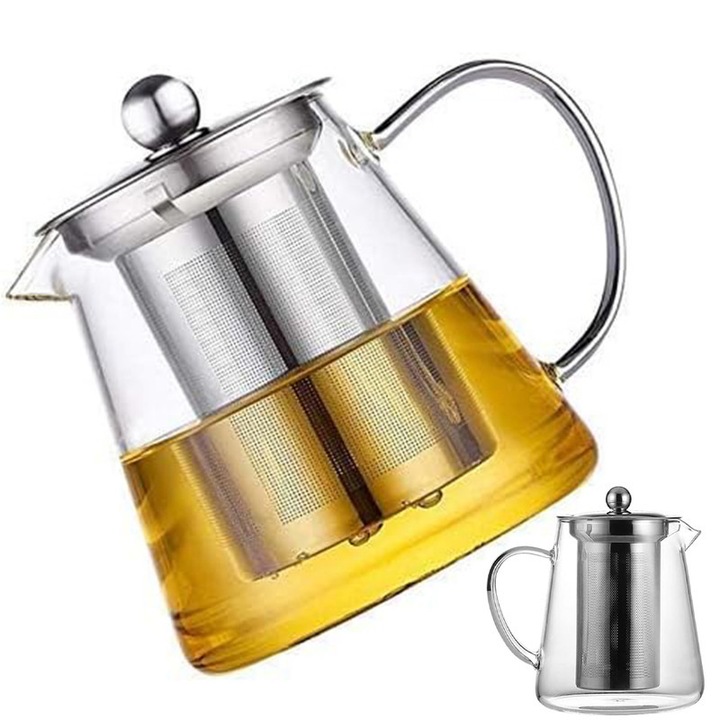 Boroszilikát üveg teáskanna infúzióval, 750 ml űrtartalom, hőálló