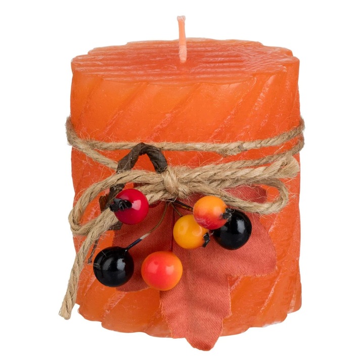 Оранжева свещ с релефна шарка и плодове Ø6.5x7.5cm