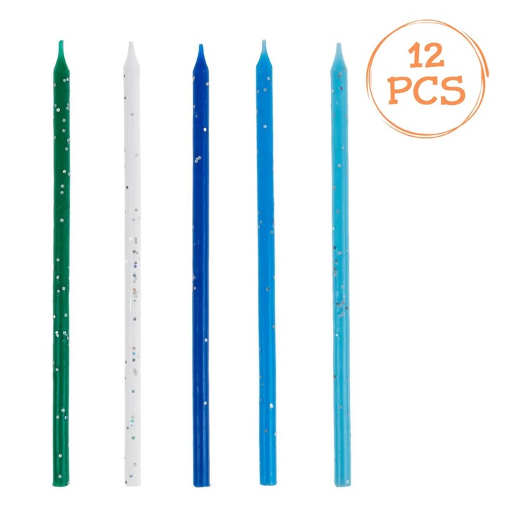 Цветни свещи за рожден ден с блясък - 12 бр