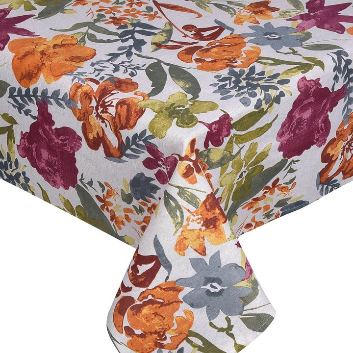 Bézs textil konyhai terítő színes virágokkal 180x140cm