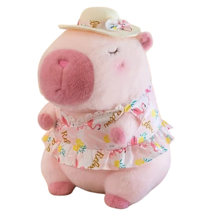 Jucarie de plus capibara cu patura si camasa cu palarie VICTINY ® roz 45 / 50 cm
