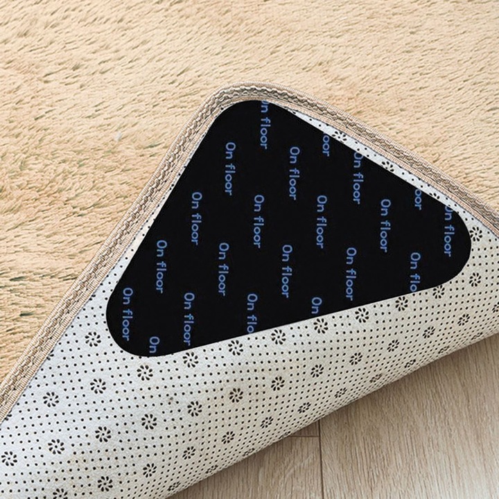 Autocolante Antiderapante Negre Triunghiulare pentru Fixarea Covorului 11.7x6.8cm - 4buc