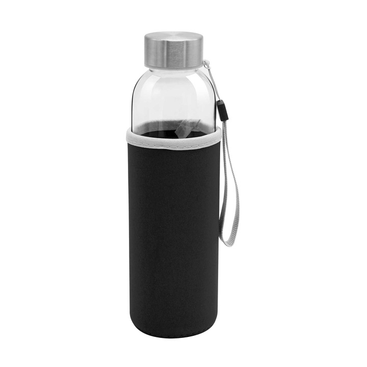 Бутилка Halo, стъклена, 500 ml, с черен калъф