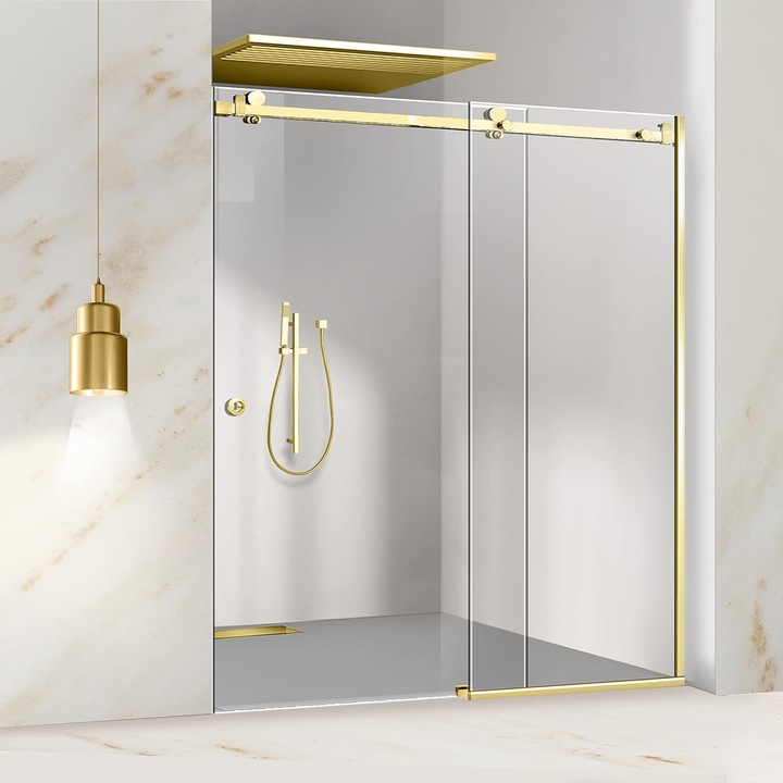Glissando Gold tolóajtós zuhanyfal, víztiszta biztonsági üveg, 170-180x205 cm réshez