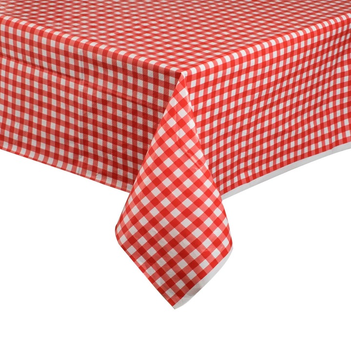 Fata de Masa din Plastic Rosu in Carouri 214x137cm
