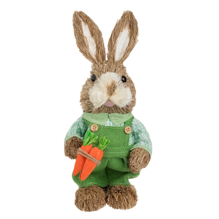 Figurina Decorativa de Paste Iepure din Iarba cu Morcov 32cm