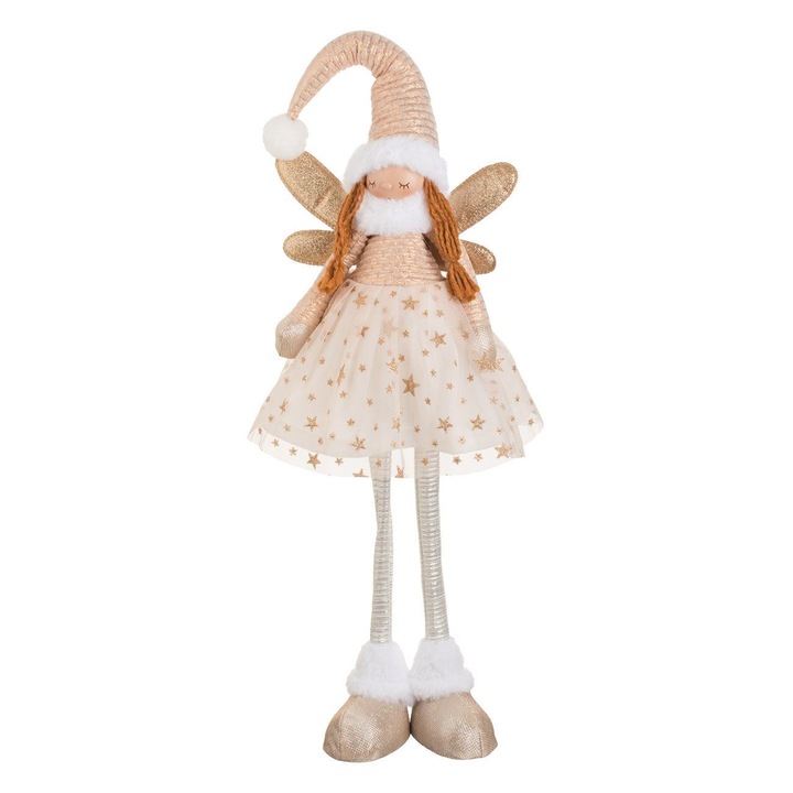 Figurina ingeras cu rochie bej de craciun 81cm