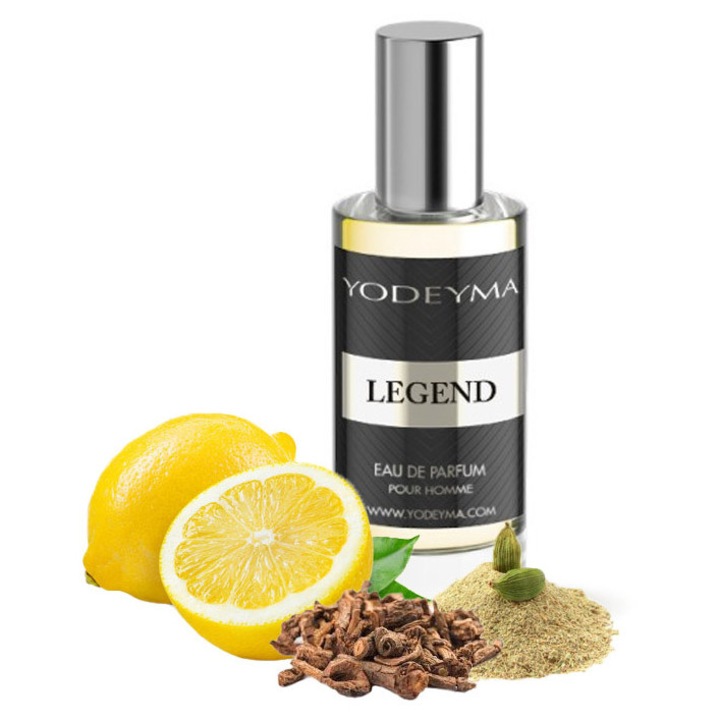 Yodeyma Legend Apa de parfum pentru barbati, nuante de lamaie de Sicilia, Cardamon si pachuli, dedicat barbatului carismatic si increzator, 15ml