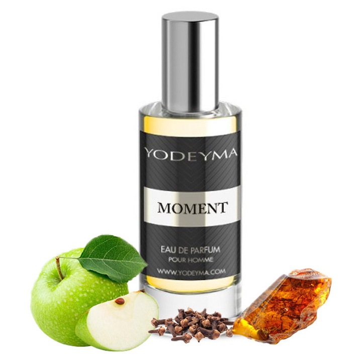 Yodeyma Moment Mini Eau de Parfum férfiaknak, alma, szegfűszeg és borostyán árnyalatai, kifinomult és magabiztos férfinak, 15 ml