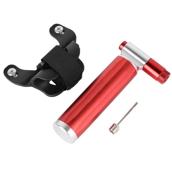 Mini pompa manuala portabila de umflare de urgenta, din aluminiu pentru bicicleta (rosu)