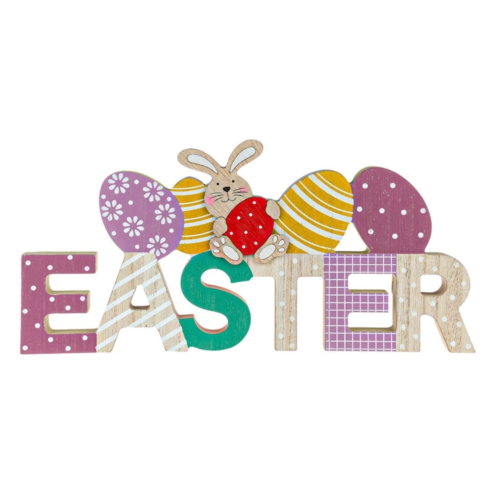 Decoratiune din Lemn de Paste ”Easter” Iepure Oua 30x2.5x14.2cm