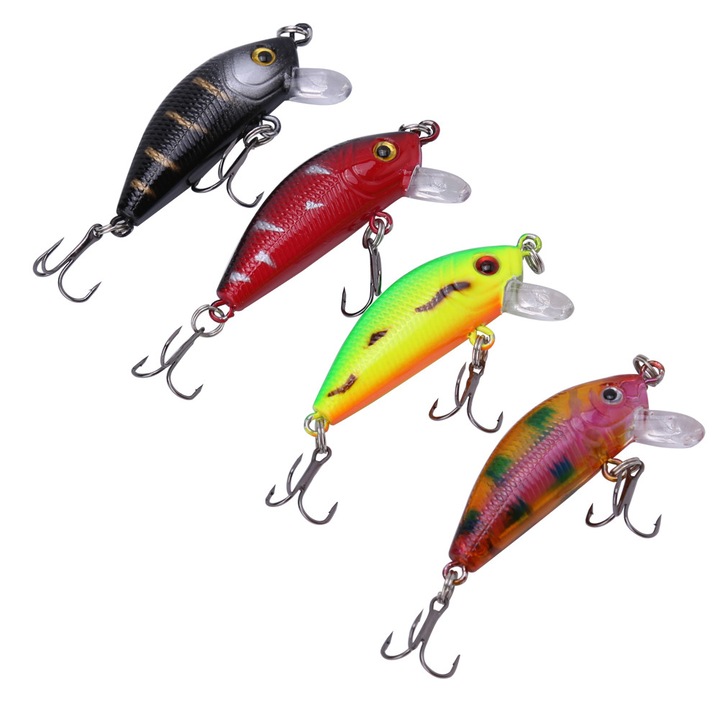 4 db Minnow horgászcsali készlet, Enforose, 3D szemek, tartós anyag, 5cm, többszínű