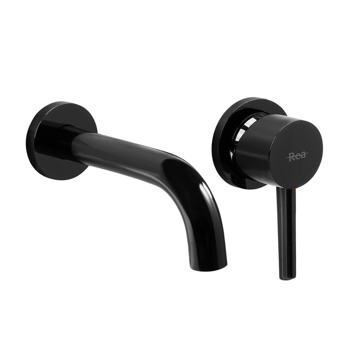 Süllyesztett csaptelep mosogatóhoz, Rea, hosszú, fényes fekete, bronz test, kerámia szelep, doboz szerelvény, fúvóka tartomány 16 cm, PVD technológia, króm szín