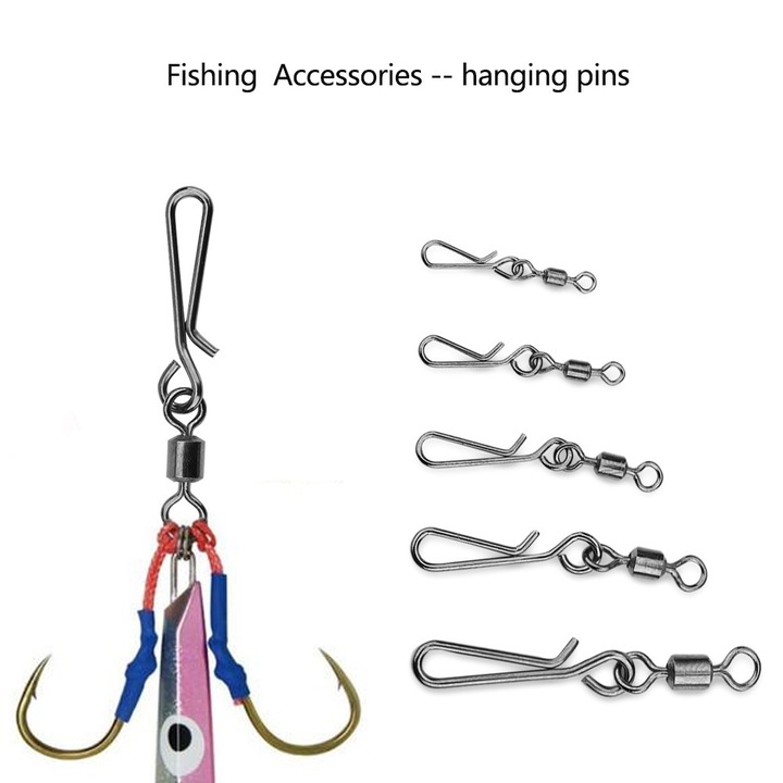 Set de pescuit pivotanti cu conectori de siguranta, Enforose, 60 bucati, metal, 5 dimensiuni