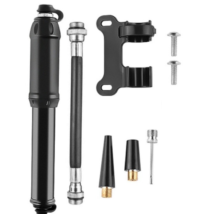 Многофункционална велосипедна помпа, 100 PSI, преносим дизайн, черна, 19.5x3 см