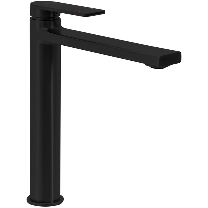 Mosogató csaptelep, Rea, Verso, Fekete, Magas, Munkalap, Sárgaréz, 26 cm, Matt felület, Kerámia patron, Fúvóka sugara 16,5 cm, Víztakarékos levegőztető