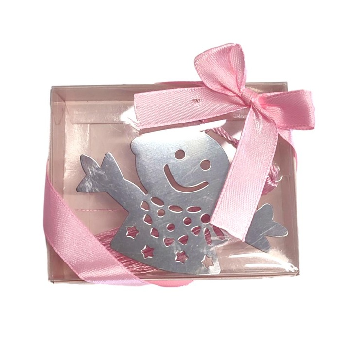 Marturii botez semne de carte bebelus cu snur roz - cadouri pentru invitati Denikos NK97