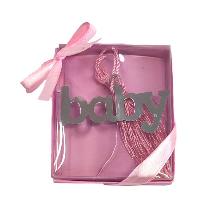 Marturii botez semne de carte baby cu snur roz - cadouri pentru invitati Denikos NK96