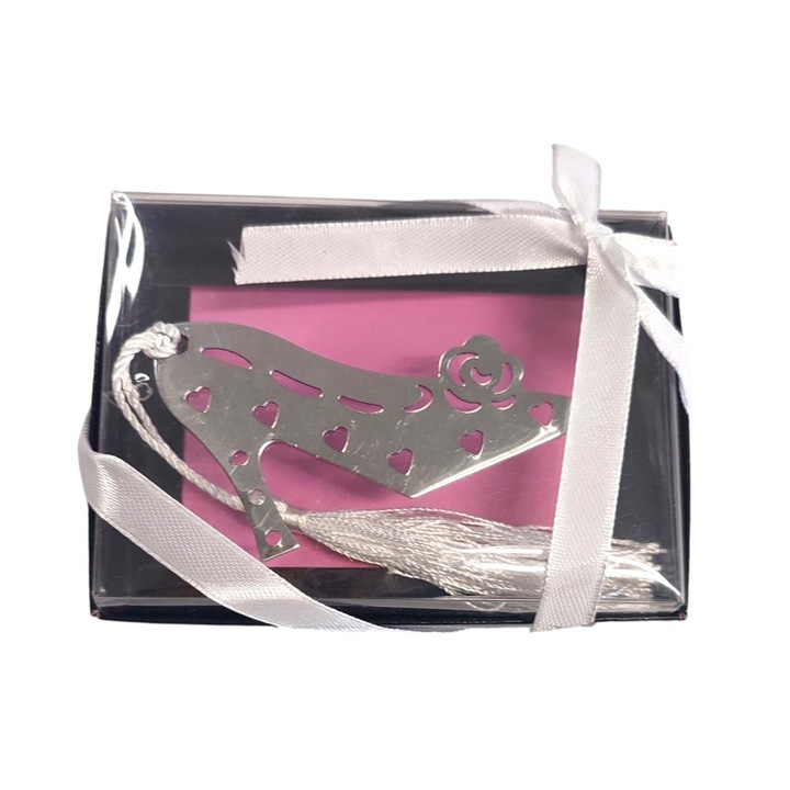 Marturii nunta semn de carte pantof, snur alb - cadouri pentru invitati Denikos NK105