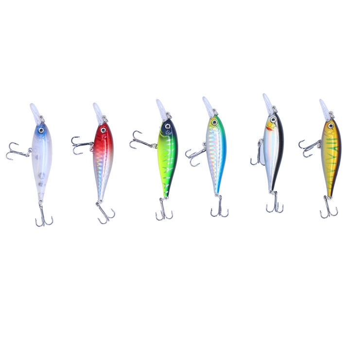 Set 6 naluci de pescuit Enforose, 7.5cm, 3D, multicolor