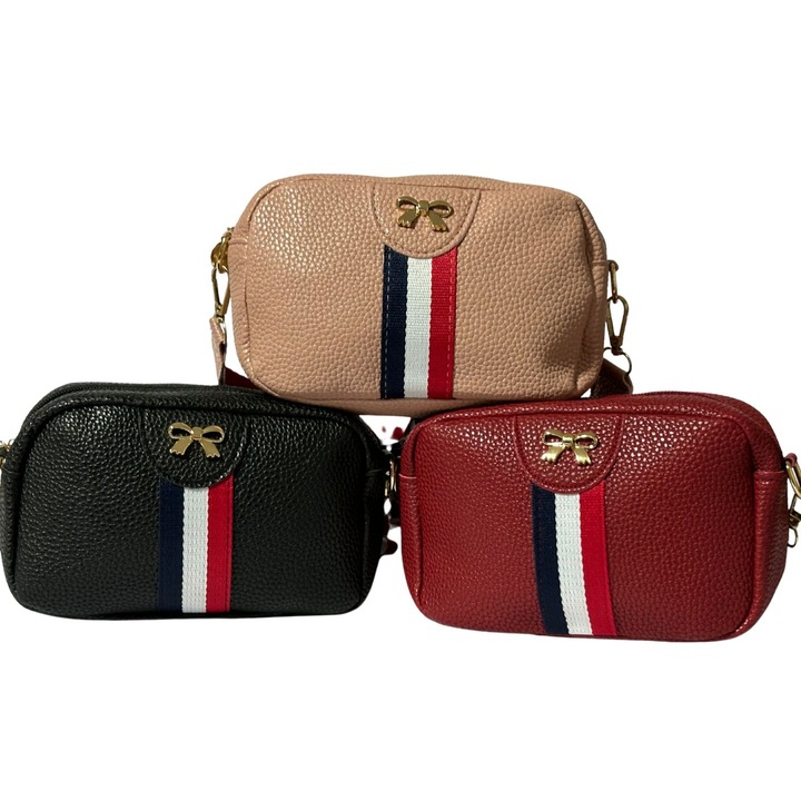 Genti Dama, Elegante, Set 3 Piese, Crossbody, Piele Ecologica, Roz Pudrat, Negru si Visiniu