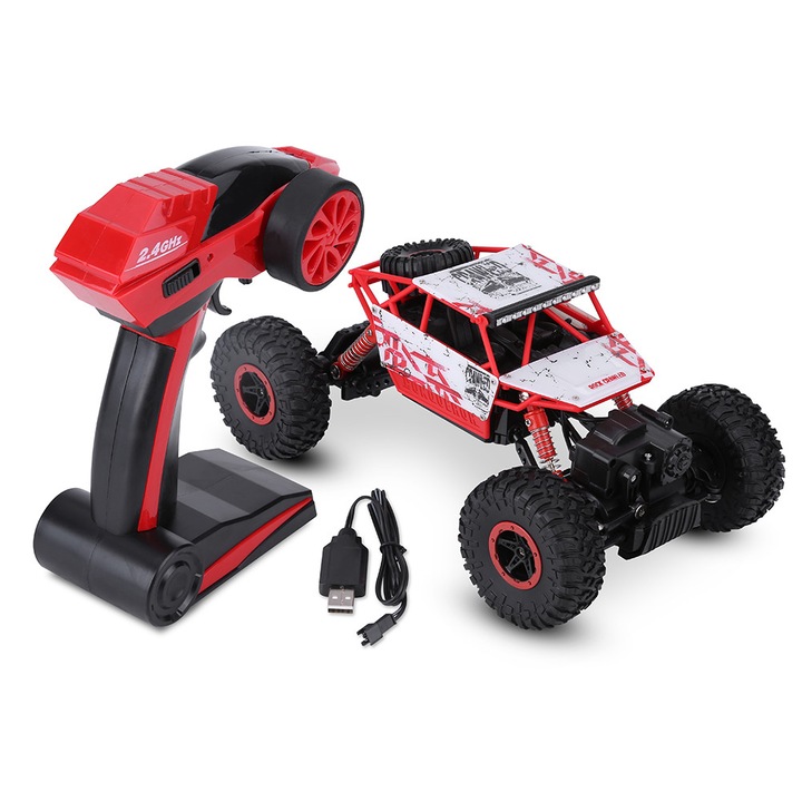 Masinuta RC Enforose 1:18, 2.4GHz, roti din cauciuc rezistente, culoare rosie, dimensiuni 27x16x13cm, set complet.