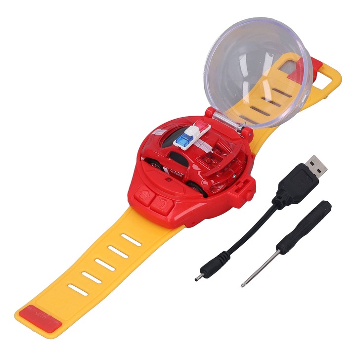 Mini masina RC Ceas Jucarii 2.4GHz Desene animate Dragute Incarcare USB Ceas Masina cu telecomanda Jucarie pentru baieti Fete Cadouri Rosu