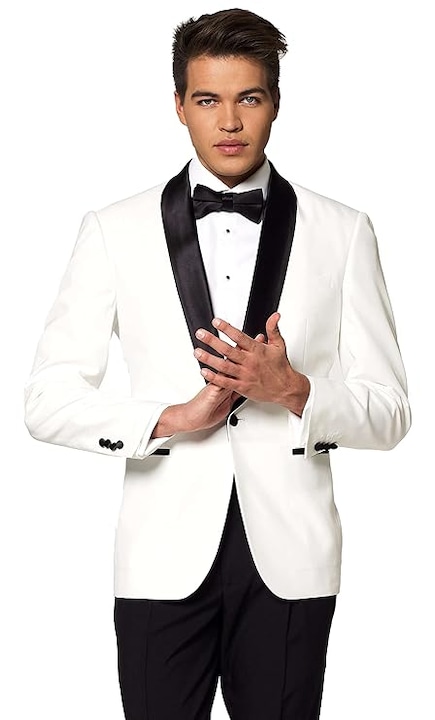 Costum pentru barbati Opposuits, cu sacou, papion si pantaloni, marimea 54, Alb / Negru