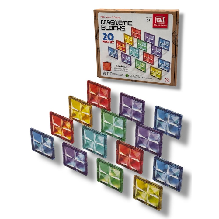 Set de Constructie Magnetic – 20 Piese, Diferite Forme