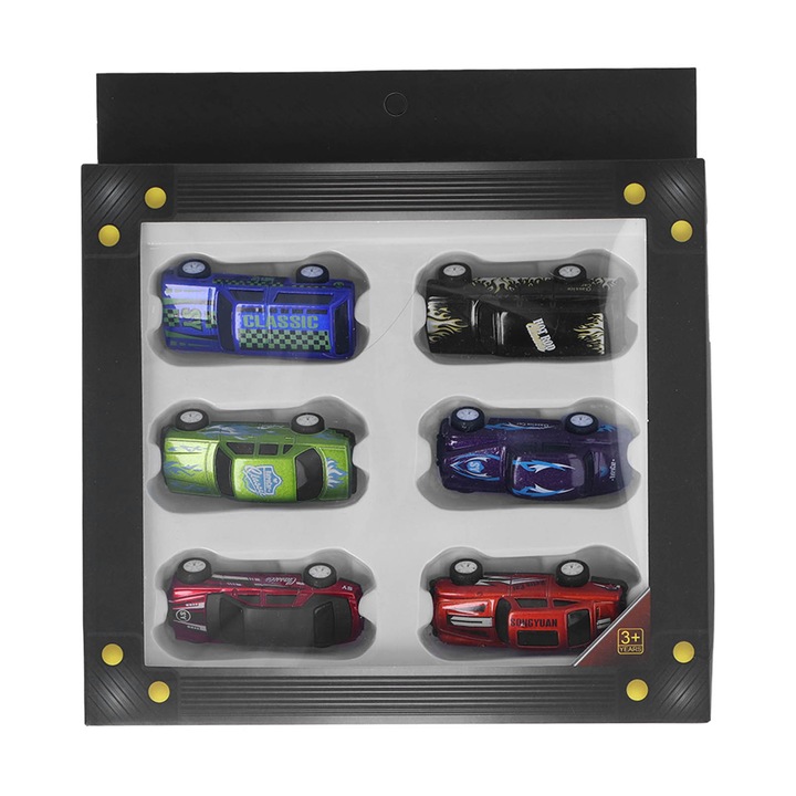 Set 6 Masinute cu Retragere, Enforose, Zinc Alloy, Anticadere, 3+ ani