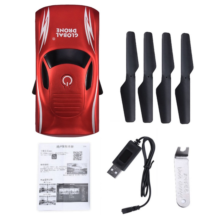 Drona RC pliabila Enforose cu camera HD, control vocal, mod fara cap, rotiti 360, rosie, 19x19x3.5cm