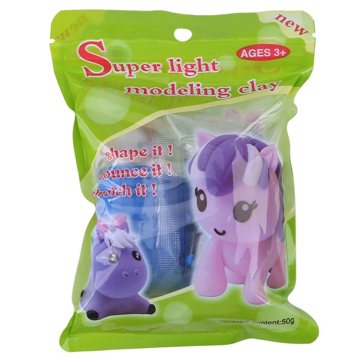 Цветен пластилин Enforose, комплект 50гр, зелен, син, жълт, кафяв