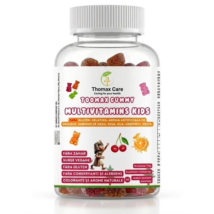 MULTIVITAMINS KIDS fara zahar, Vegan TOOMAX Gummy 60 jeleuri