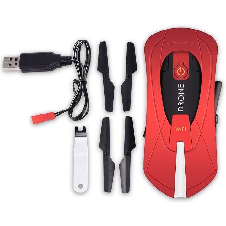 Сгъваем RC дрон Enforose с 2MP HD камера, режим без глава, 3D въртене, червен, 25x25x3.5см