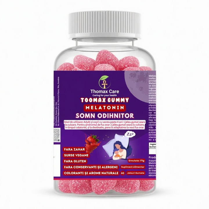 TOOMAX Gummy Melatonina 2.5 mg, somn odihnitor, fara zahar, 60 jeleuri