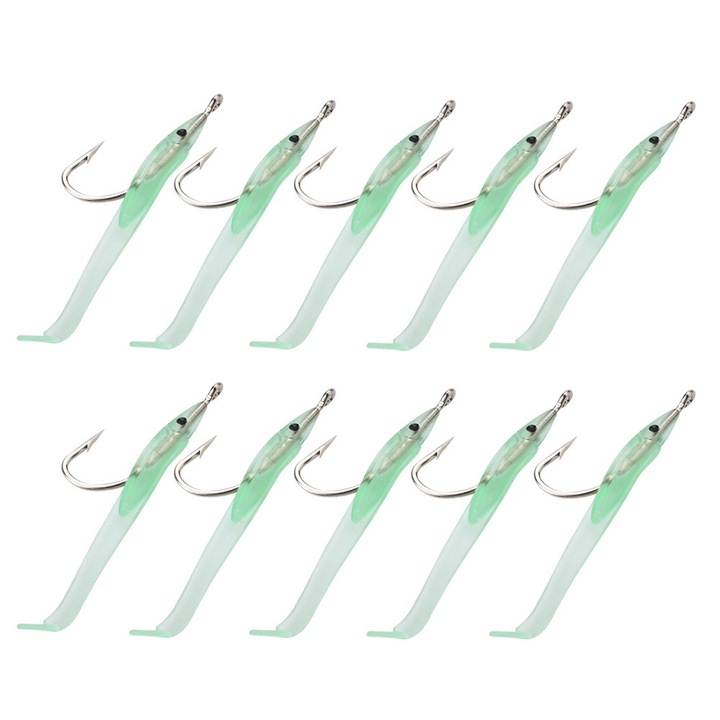 Horgászcsali készlet 5,5cm 10 db, Enforose, szilikon anyag, zöld színű, világító