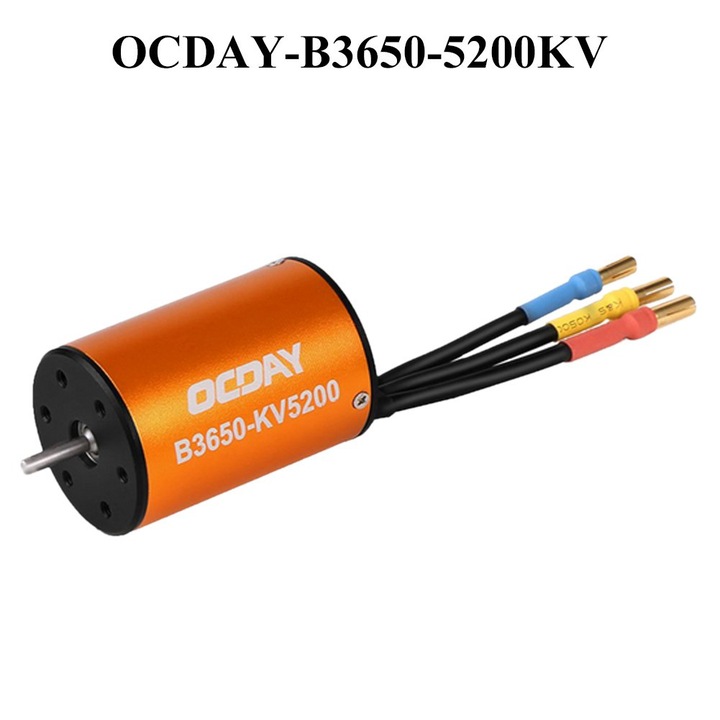 RC мотор Enforose 5200KV 4 полюса, 36x65 мм, 900W, златни бананови портове 4.0 мм, оранжев цвят