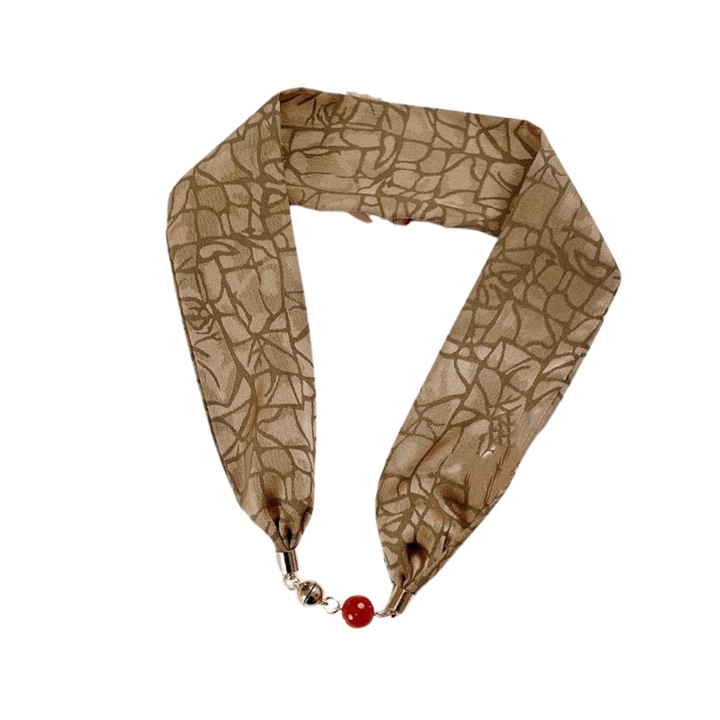 Colier esarfa cu inchidere magnetica, verde inchis, decorat cu perle, 55x6cm