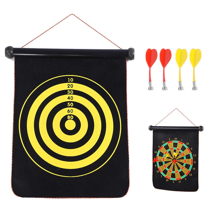 Двустранна магнитна дъска за дартс, Enforose, 46x40 см, 4 стрелички, многоцветна