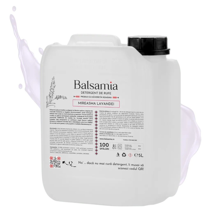 Detergent de rufe, Balsamia, Mireasma lavandei, 5L, 100 spalari