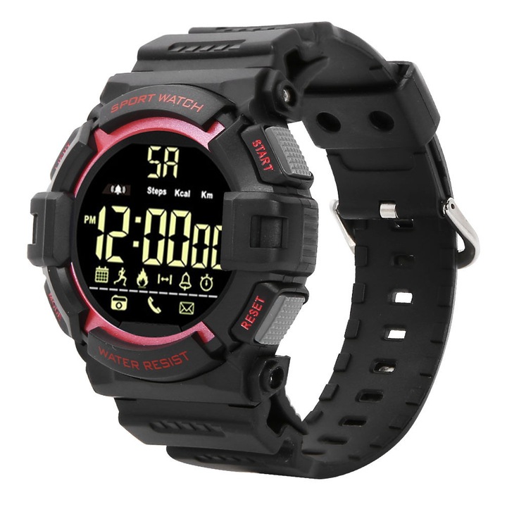 Ceas cu monitorizare a ritmului cardiac, rezistent la apa, Bluetooth, fitness, sport, mesaj de memento, 50 m (rosu) Enforose