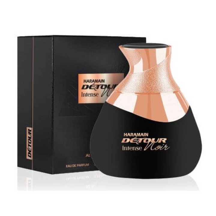 Apa de parfum Al Haramain Detour Noir Intense 100ml, unisex, note de lemn de santal si vanilie, elegant