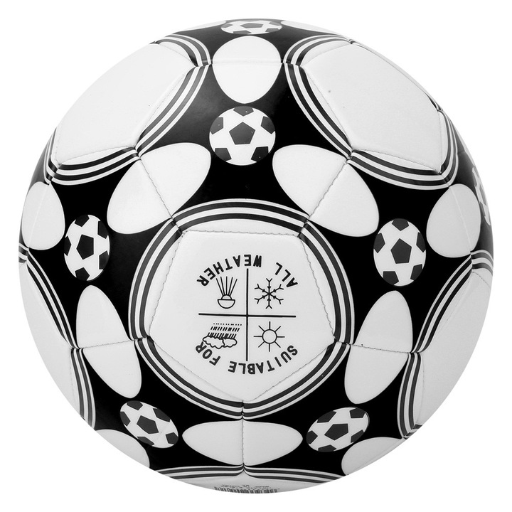 Minge fotbal Enforose #5, 22cm, negru-alb, material PU, cusut precis