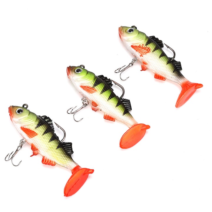 Enforose 3 darab horgászcsali készlet, T-farok, sárga fej, 9cm x 2.5cm