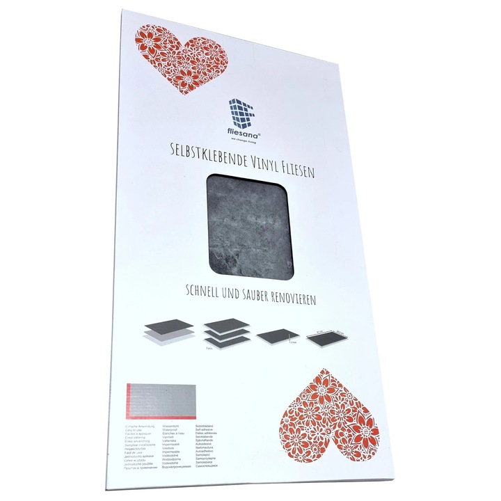 Set 3 placi de faianta autoadeziva Fliesana Camboose, impermeabila, 61 x 30.5 cm, gri