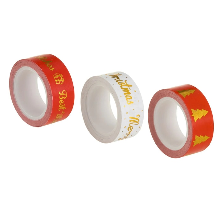 Washi Tape Set Red & White mintával 5mx15mm 3db
