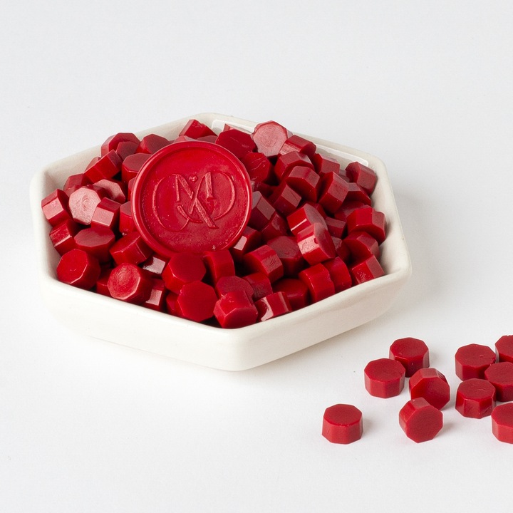 Granule ceara pentru sigilii de ceara, Mariart, culoare Rosu Water red, pentru invitatii nunta, botez, artizanat, plicuri, papetarie evenimente, cantitate pentru 15 sigilii