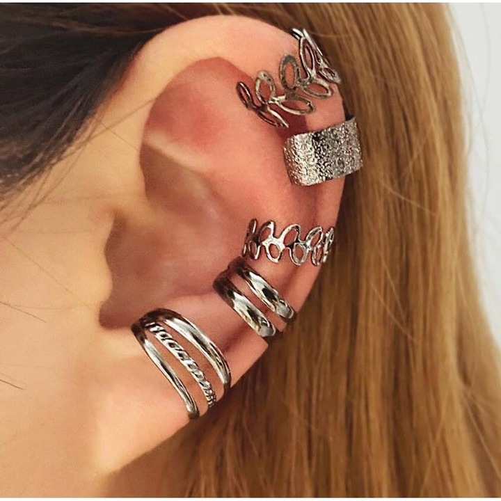 Set de cercei clip-on retro in forma de C, 5 piese, aurii, bijuterii dama