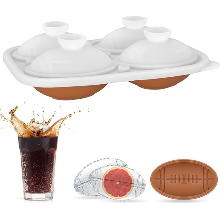 Set 4 Forme Cuburi Gheata 3D Minge Rugby, Koilox, Silicon Maro, BPA-Free, Usor de Umplut si Curatat, 5, 5 cm, Pentru Whisky, Cocktail, Suc, Rezistente la Masina de Spalat Vase