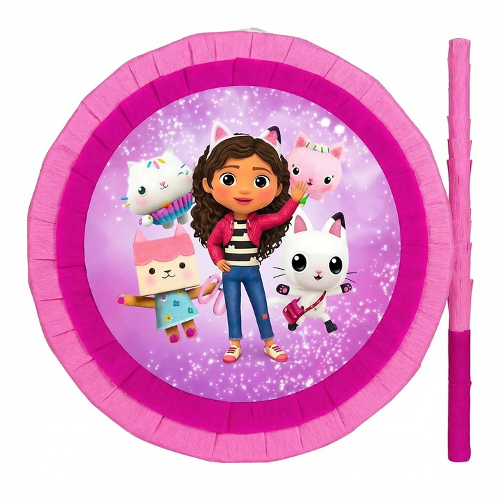 Piniata Gabby’s Dollhouse rotunda 35 cm – Petrecere copii – Handmade – Cu bat inclus